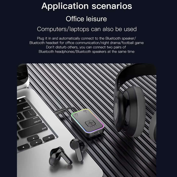 Black - Wireless 5.3 Bluetooth Transmitter Supports Dual Pairs 2 Headphones For Airplane Travel For