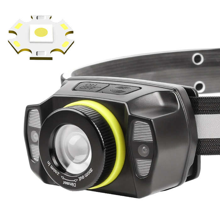 Black - Bikight Smart Sensor USB Rechargeable LED Headlamp Zoom Headlight Fishing Accessories Work L