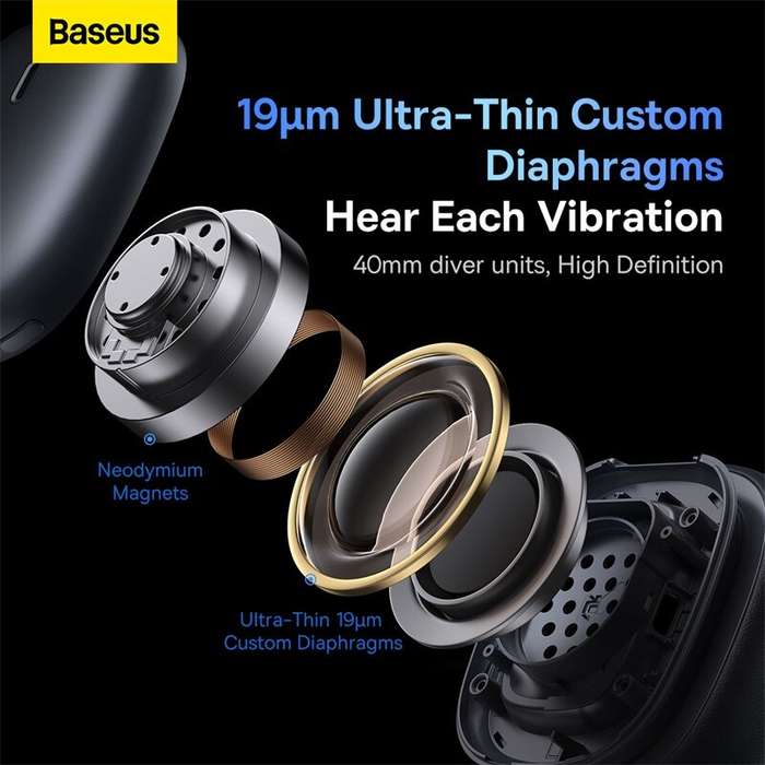 Baseus Bowie H2 Wireless bluetooth 5.2 Earphone 40mm Drive Unit Surround Sound 40dB Active Noise Can