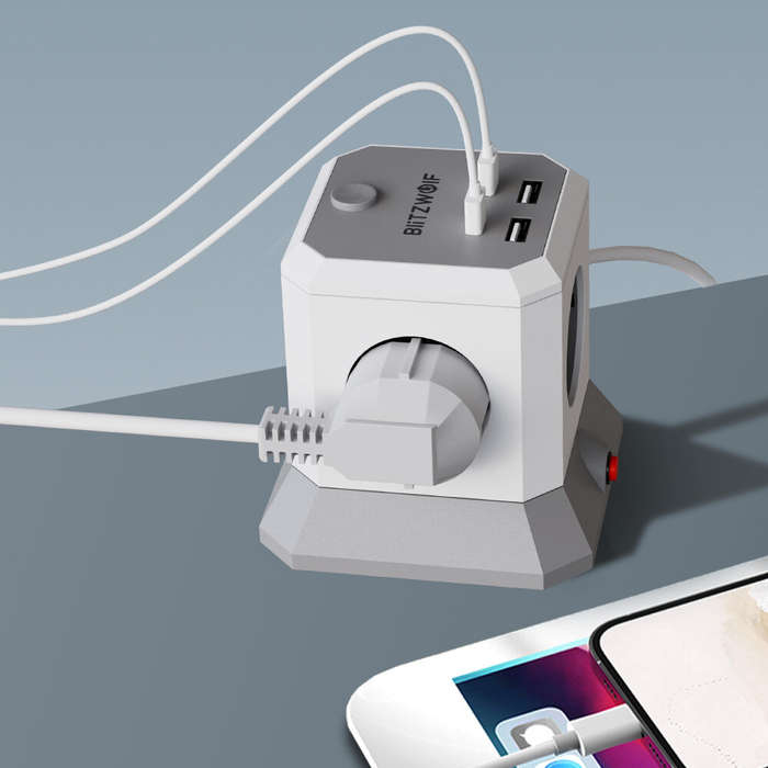 White - BlitzWolf BW-EC1 8-in-1 Vertical Cube EU Socket Plug Power Outlet Extender with 4 AC Outlets