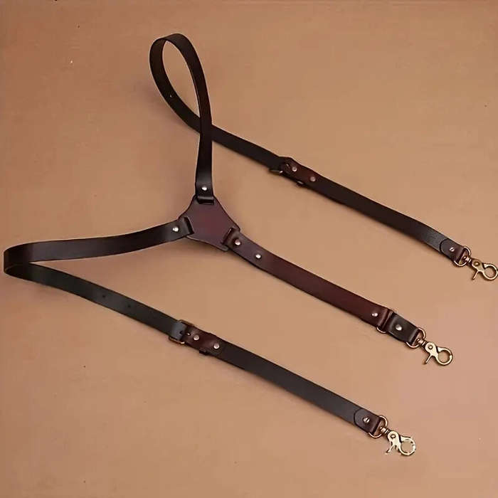 Black - Men's PU Leather Suspenders Retro Style Y back Adjustable Belt Loop 3 Snap Hooks Belt Mens T