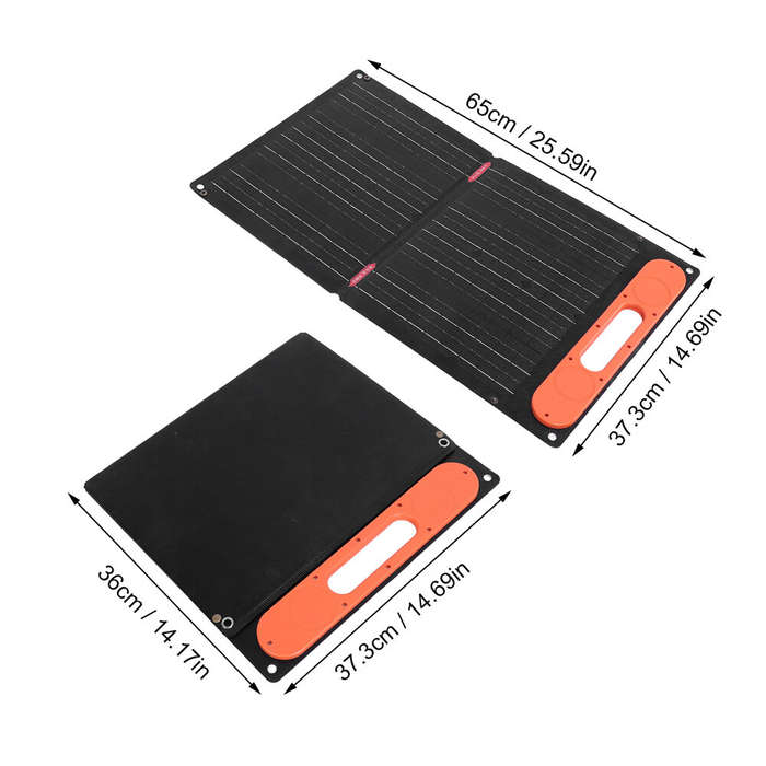 Black - 60W Monocrystalline Solar Panel Charger IP65 Waterproof ETFE Magnetic Handle USB 9V PD Outpu