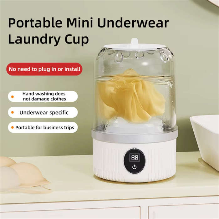 blue - Mini Cordless Washing Machine Travel Underwear Small Sock Washing Machine with LCD Digital Di