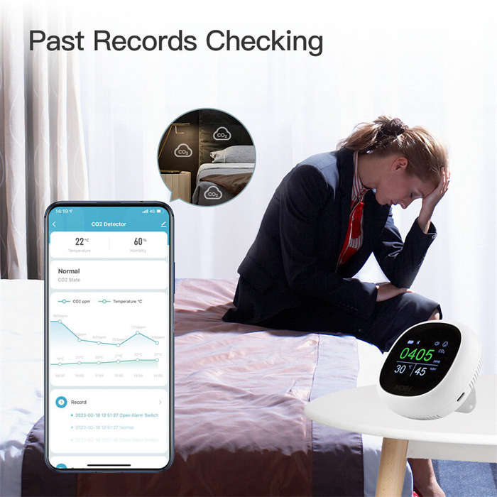 Moes Tuya CO2 Meter Portable Air Quality Carbon Dioxide Detector with Alarm Clock Temperature Humidi