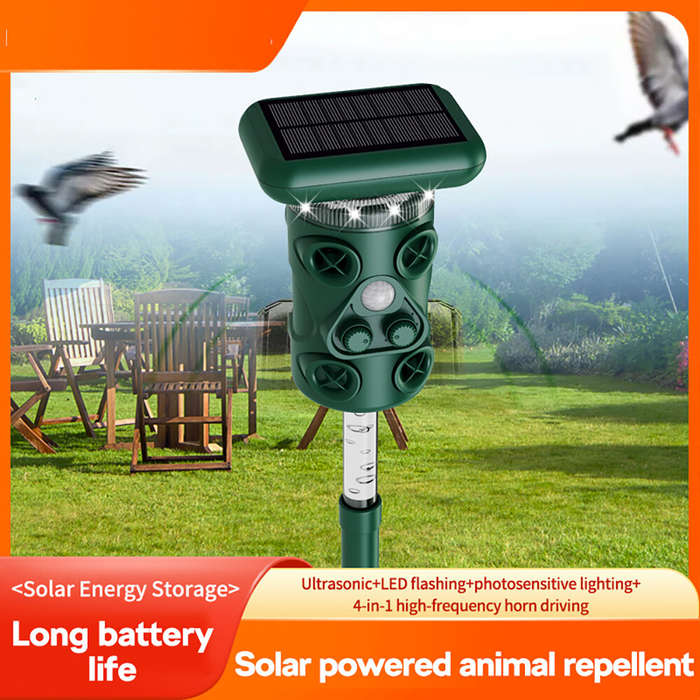 Green - 1200mAh Ultrasonic Solar Powered Outdoor Rat Bird Repellent LED Strobe Ultrasonic Outdoor Mo