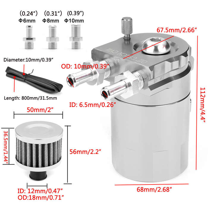 Silver - 300ML Oil Catch Can Kit Universal Gas Recovery Pot Reservoir Tank Air Filter