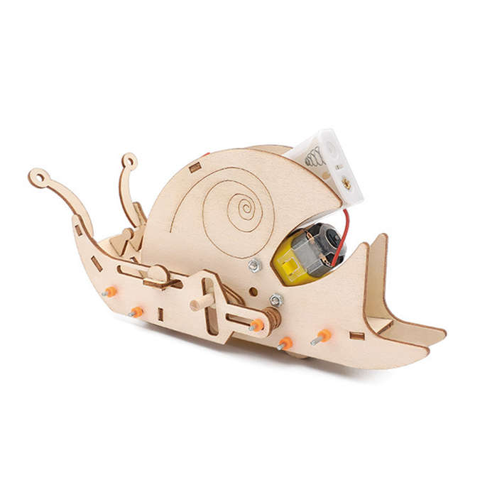 Wooden Bionics Electric Snail Model Assembly Kit DIY Children's Science Experiment Education Toy Stu