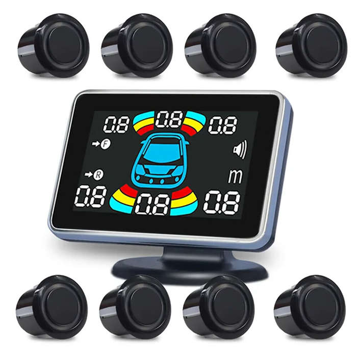 White - Car Reverse Parking Radar With 8 Parking Sensors Electronics Rear Automatic Detector Reverse