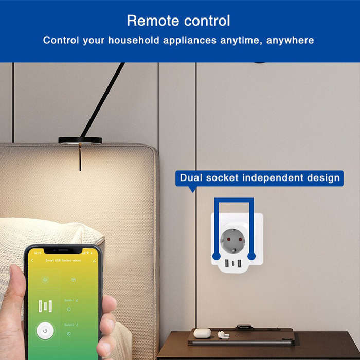 EU Plug - Tuya Smart WiFi Socket EU Plug with USB/Type-C Charging Port Timing Function Phone Remote