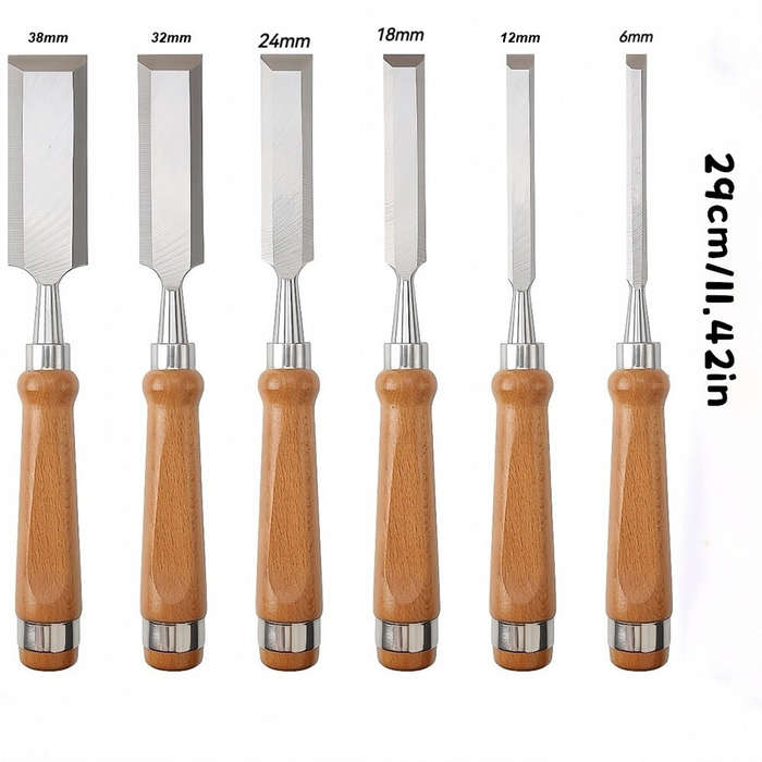 8 PCS - High Carbon Steel Woodworking Chisel Set 8pcs Ergonomic Wooden Handle Sharp Blade Widths 10-