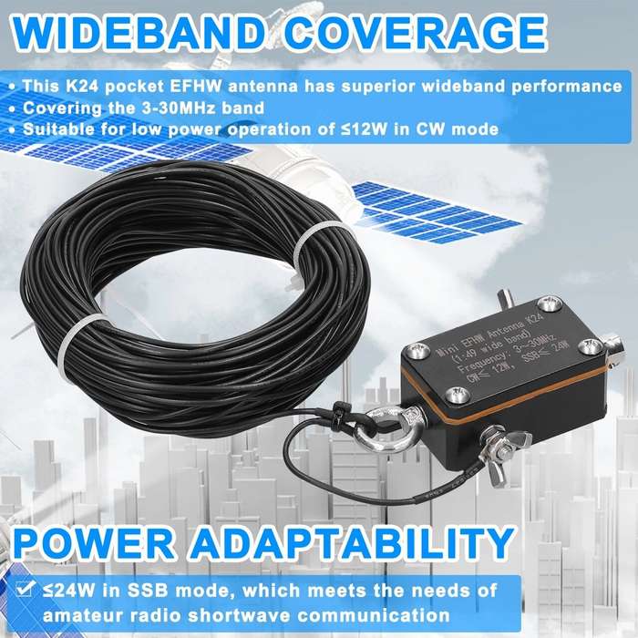 Black - Pocket EFHW Antenna K24 3-30MHz Frequency Band Shortwave Antenna Wideband End-fed Halfwave A