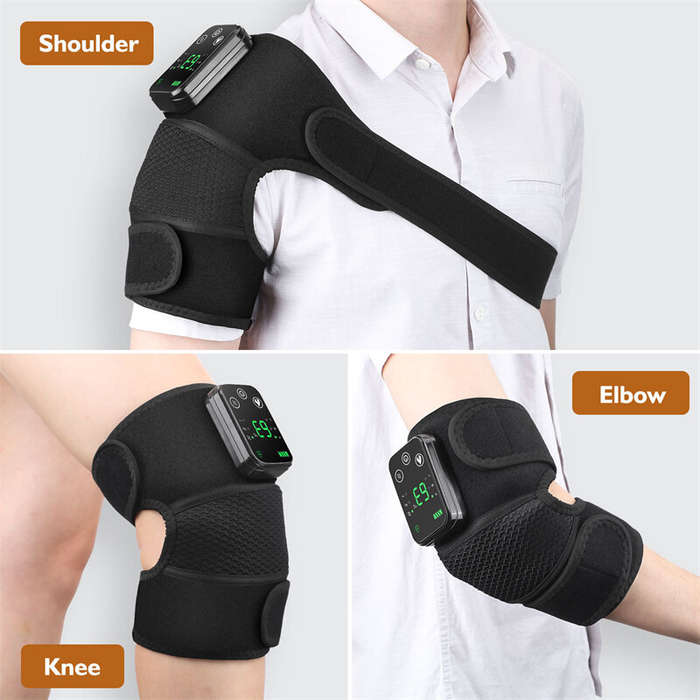 Grey - TENGOO Cordless Knee Massager Shoulder Brace Heating Pad, Elbow Warmth Hot Compress Old Cold
