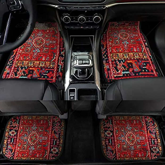 Red - 4 Pcs Car Floor Carpets Persian Style Set Front and Rear Carpets Pattern Printed Car Interior