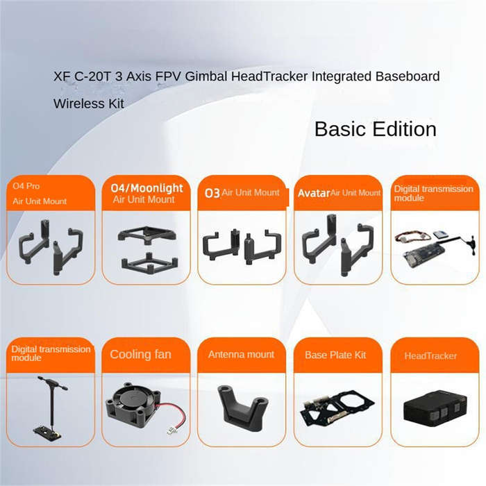 1 Set - XF C-20T 3-Axis FPV Gimbal HeadTracker Integrated Baseboard All-In-One Edition for DJI O4/ O