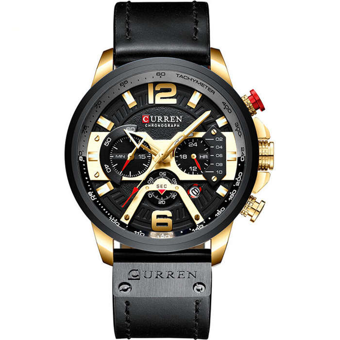 Black+Gold - CURREN Chronograph Men Watch Casual Sports Fashion Calendar Analog Genuine Leather Wris