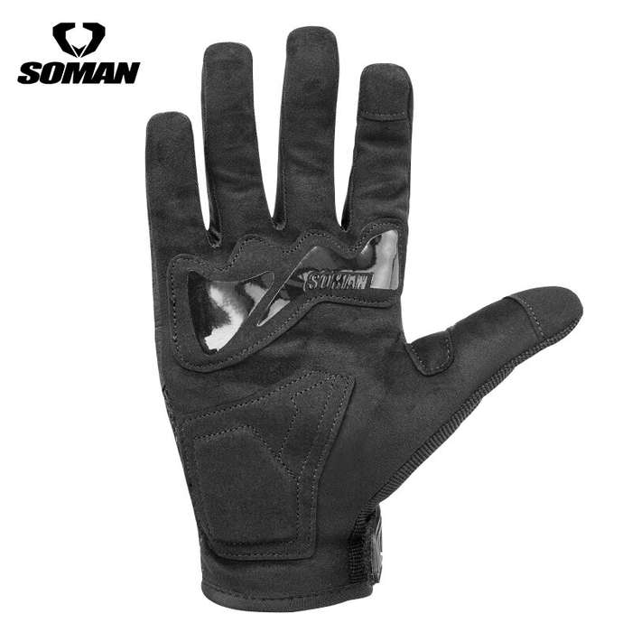L - SOMAN Motorcycle Gloves Carbon Fiber Leather Moto Riding Gloves Men Motorbike Protective Gears M