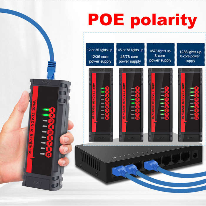 TOOLTOP ET605 LAN Network QC Cable Port Tester Pairing Check Switch Flash POE Withstand 60V Telephon