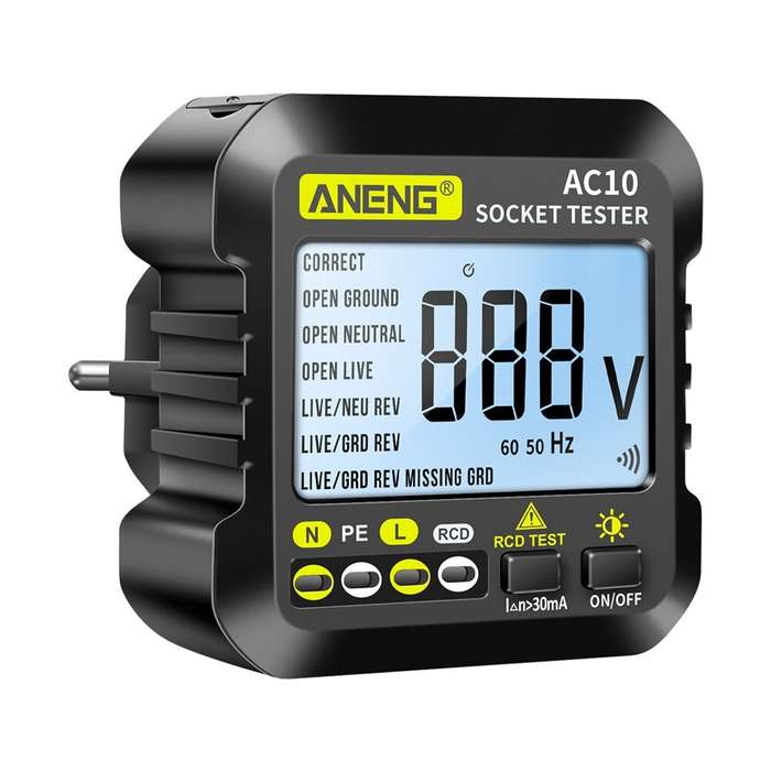 EU Plug - ANENG AC10 Socket Tester Plug Tester Zero Line Plug Polarity Phase Tester Multimeter Digit
