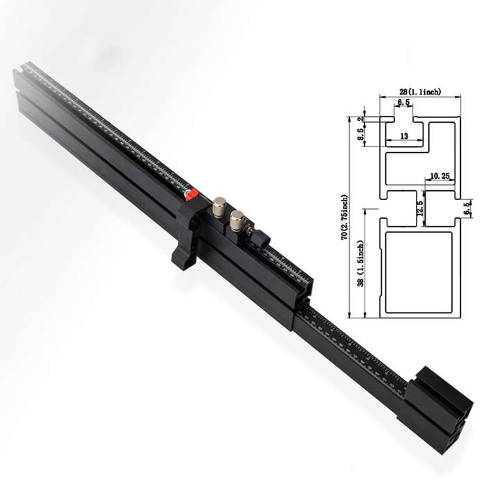 Black - Telescoping Flip Fence Miter Gauge Fence 500mm to 890mm Extendable T Slot Track with Quick P
