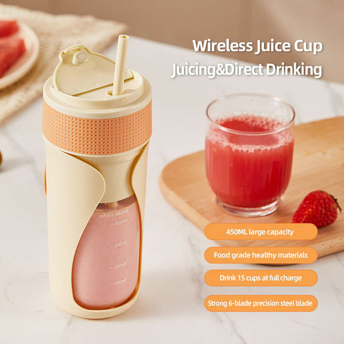 Green - 450ML Small Portable Multi-function Juicer Cordless Electric Juicing Cup with Removable Stra
