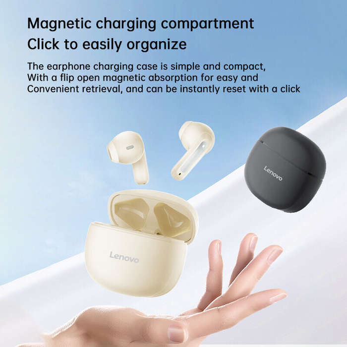 White - Lenovo EA140 TWS Earbuds Wireless bluetooth 5.4 Earphone 10mm Diaphragm AI Call Noise Reduct