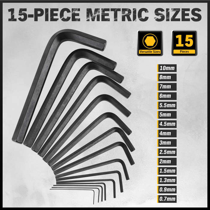 Kit - Heat-Treated Steel Allen Wrench Set 31-Piece SAE and Metric Hex Keys Black-Oxide Finish Torque