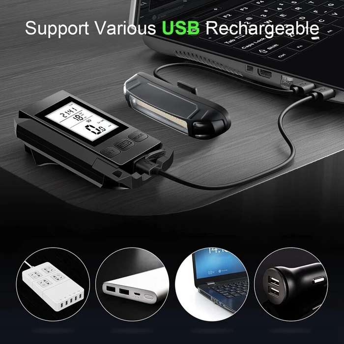Blue - 3 in 1 Smart Bike Headlight 800Lm Brightness 2000mAh Battery IP65 Waterproof with Speedometer