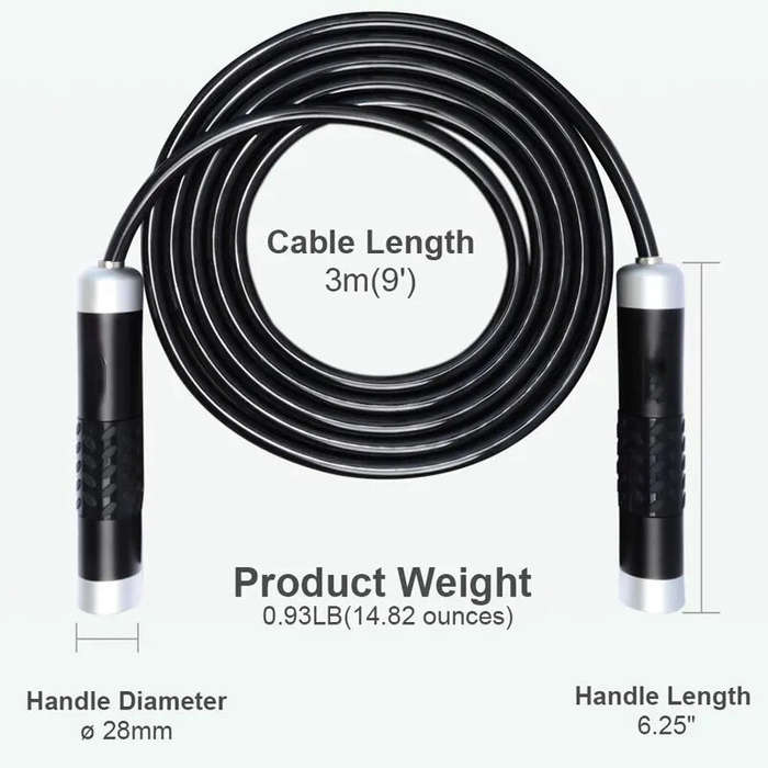 Black - Adjustable Jump Rope Weighted Skipping Rope Fitness Sports Professional Training Home Exerci