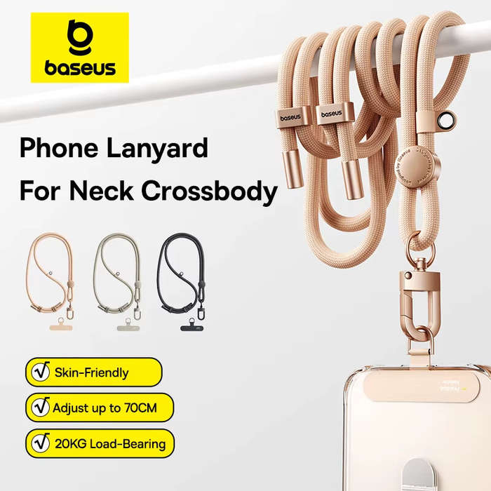 Titanium - Baseus Let's Go Phone Lanyard Ultra-slim Patch 35-70cm Adjustable Strap Tab Detachable An