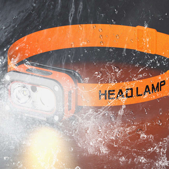 Orange - 3 Light Source Sensors Headlamp Lightweight Portable Head Lamps Super Bright Outdoor Night