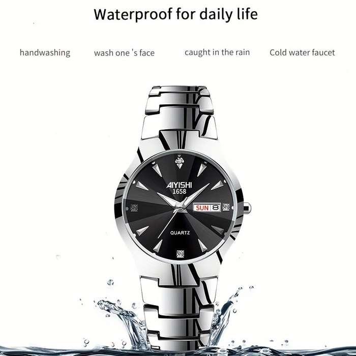 Black - AIYISHI Men Business Watch Waterproof Automatic Quartz Watches Luminous Double Date Wristwat