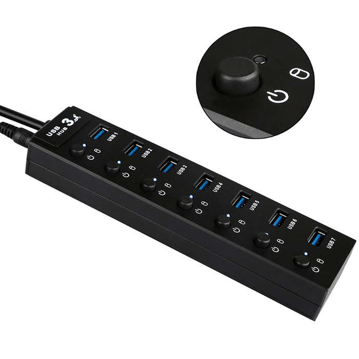 EU Plug - 7-in-1 USB 3.0 Hub Docking Station USB Adapter with USB3.0*7 Multiports Splitter Adapter w