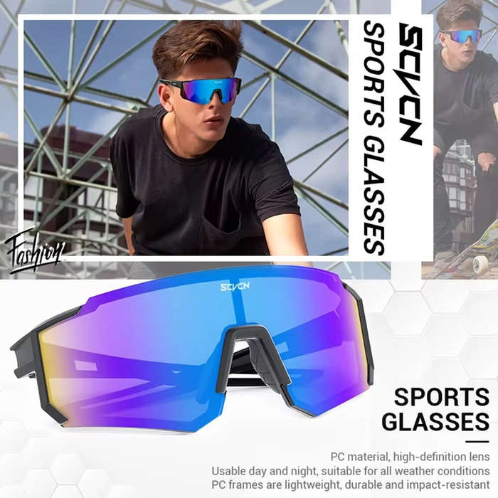Blue - SCVCN Sports HD Cycling Sunglasses for Men Women UV400 Outdoor Colorful Glasses Windproof San