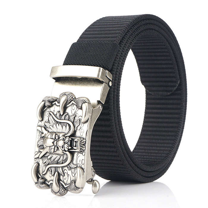 Khaki - ZANLURE Men's High-Grade Nylon Tactical Belt with Dragon Pattern Toothless Automatic Alloy B