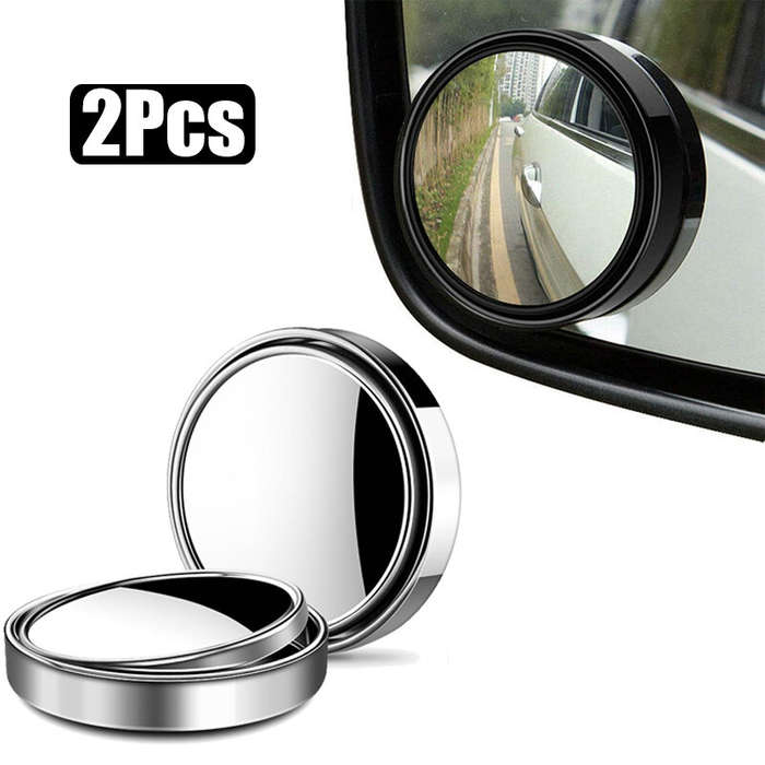Silver - 2Pcs Round Frame Convex Blind Spot Mirror Safety Driving Wide-angle 360 Degree Adjustable C
