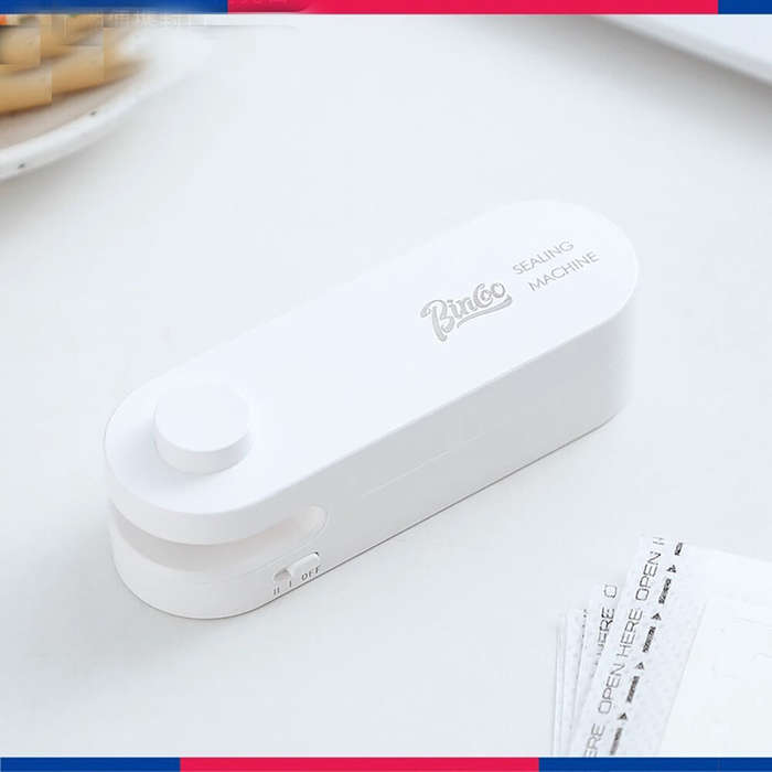 White - Bincoo Mini Food Sealer with Magnetic Base Hidden Blade 1200mAh Rechargeable Battery for Cof