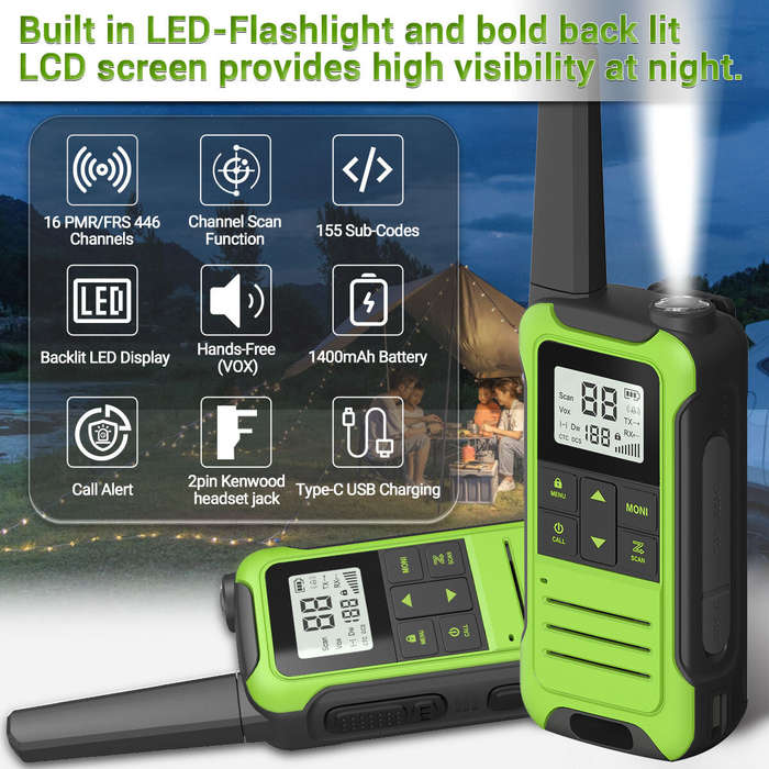 Black - Baofeng BF-T22 Walkie Talkies 16 Channels 446MHz PMR License-Free Two-Way Radios LED Flashli