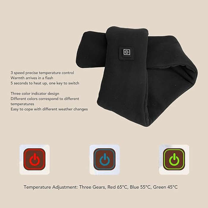 Black - TENGOO Winter Heated Scarf 3 Levels Adjustable Temperature USB Charging Neck Warmer Intellig