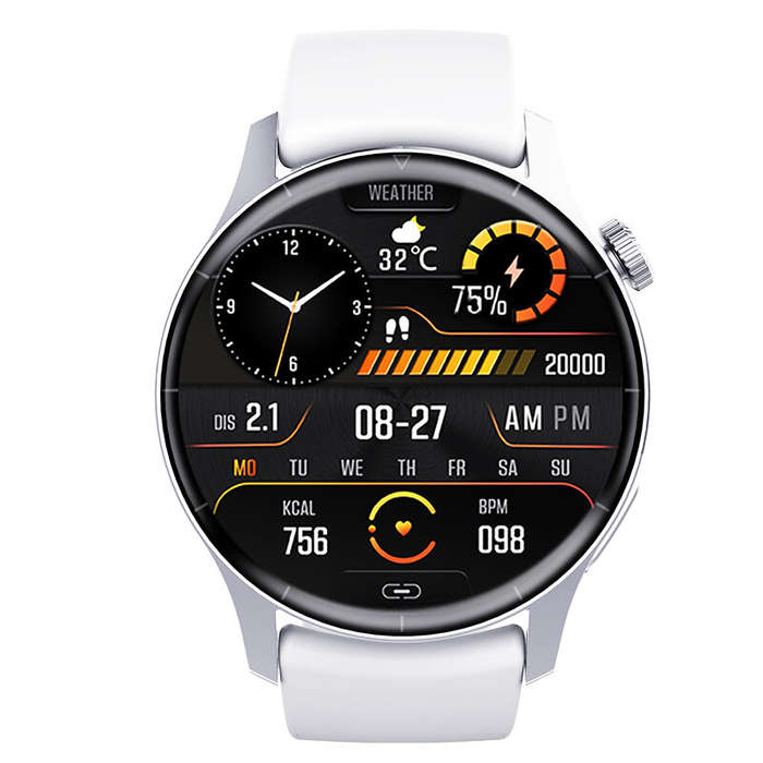 Silver - F207R 1.35-inch HD Screen 3D Large Arc Glass AI Intelligent Voice bluetooth Call Heart Rate