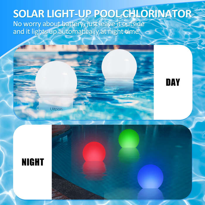 White - Solar Pool Floater Light Chlorine Dispenser RGB LED Color Changing Solar Powered UV Resistan