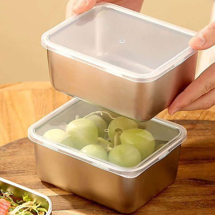#01 - 6Pcs/set Sealed Storage Box Set with Lid 316 Stainless Steel Fresh-Keeping Box Vegetables Fres