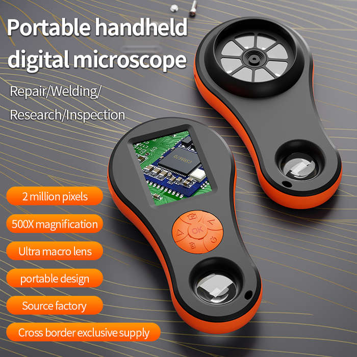 Purple - Handheld Digital Microscope 2 Million Pixels 500X Magnification 2-inch IPS Screen 8 LED Lig