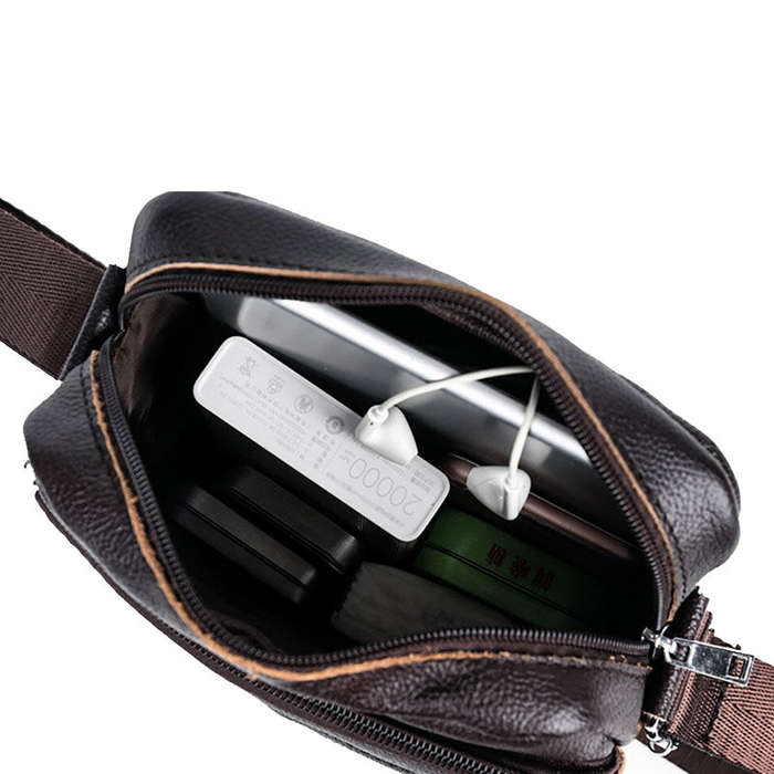 Black - BULLCAPTAIN Genuine Leather Mens Crossbody Bag Compact Messenger Bag Portable Zipper Design