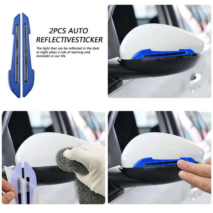 Red - 2pcs 3D Car Bumper Reflective Strips Car Rearview Mirror Stickers Safety Reflective Stickers R
