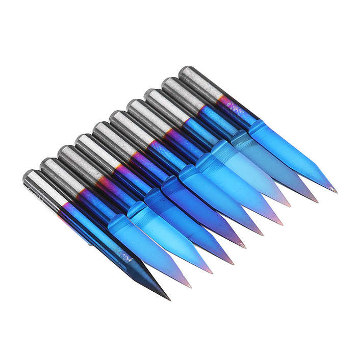 0.2mm - Drillpro 10pcs 0.1/0.2/0.3mm 25 Degree Engraving Bit Blue NANO Coated Carbide Flat Bottom PC