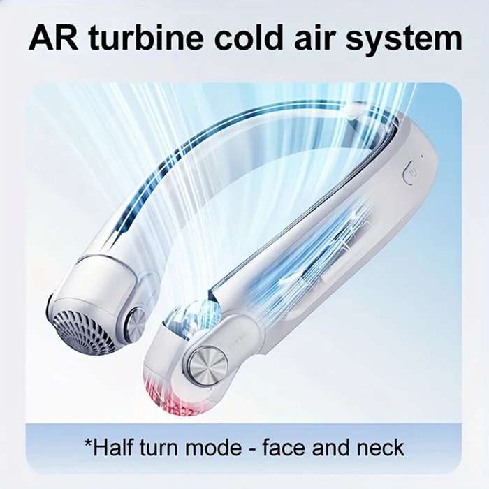 White - 2400mAh Neck Hanging Small Fan Blade Hanging Neck Small Fan Rotor Hanging Neck Fan New Turbo