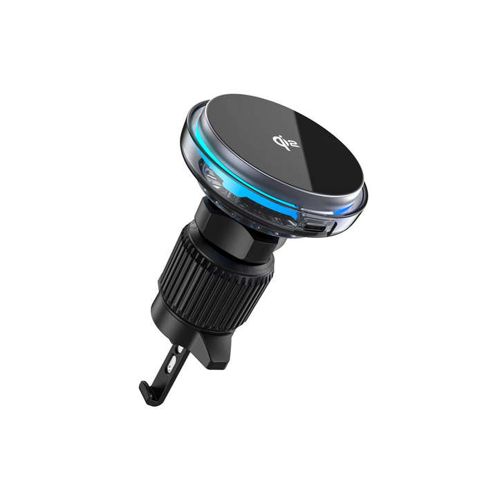 Black - QI2 Magnetic Wireless Car Charger 15W Cooling Phone Holder 360 Rotation Adjustable Light Sta