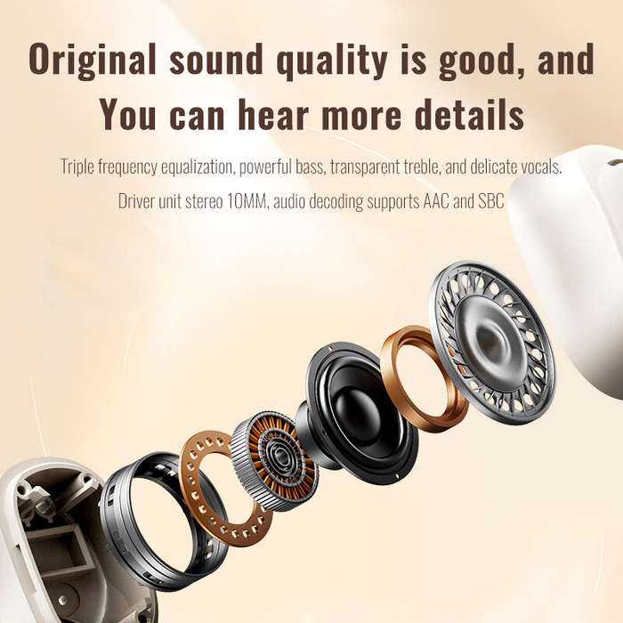 White - Lenovo EA200 TWS Headset Wireless bluetooth 5.4 Earphone 10mm Driver Unit AAC HD Call 24H Pl