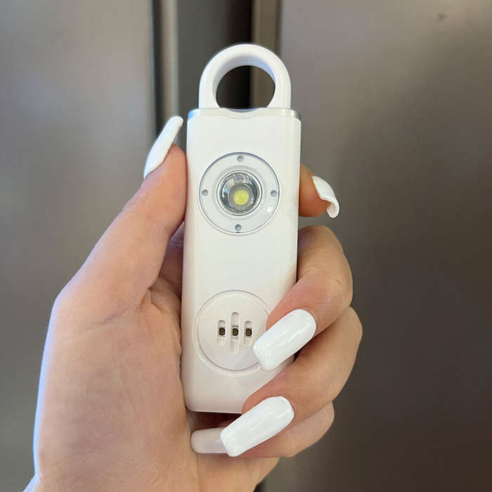 White - Personal Safety Siren 130dB Siren Strobe Key Chain 3 Colors Anti Robbery Call for Help Alarm