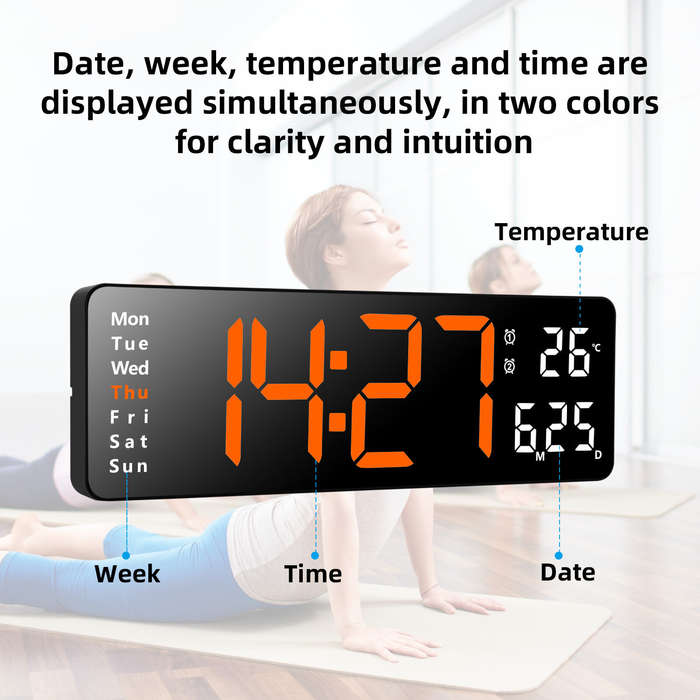Red - AGSIVO 13 Inch Digital Wall Clock Large LED Display with Remote Control / Automatic Brightness